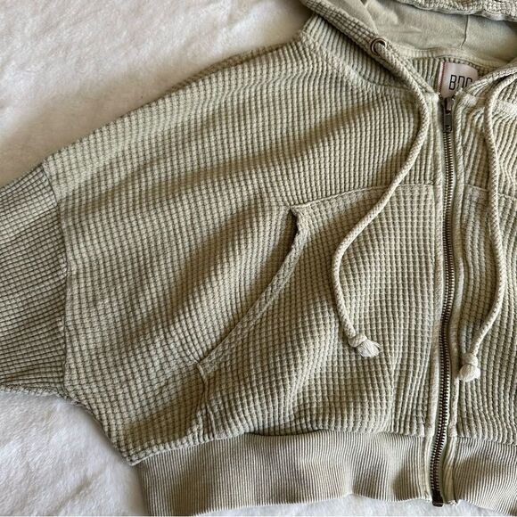BDG Urban Outfitters Green Waffle Knit Zip Up Sweatshirt Size Small - Picture 4 of 10